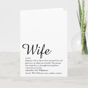 Cartão Definição de Esposa Chic Script Preto e Branco