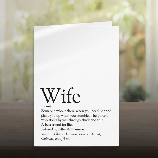 Cartão Definição de Esposa Personalizada Citação de Amor (Personalized Wife Definition Love Quote Card)