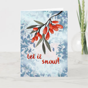 Cartão Deixe Nevar! Aquarela de Bagas de Inverno