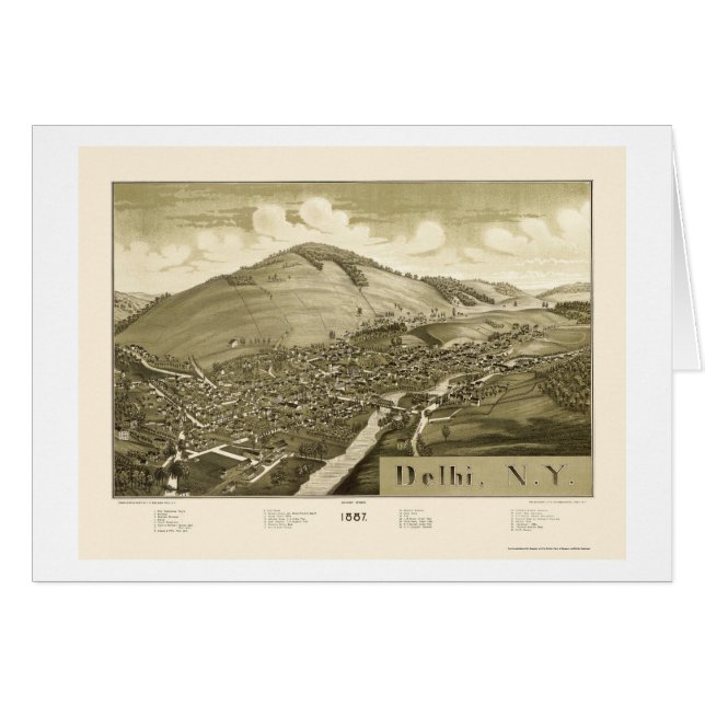 Cartão Deli, mapa panorâmico de NY - 1887 (Frente Horizontal)