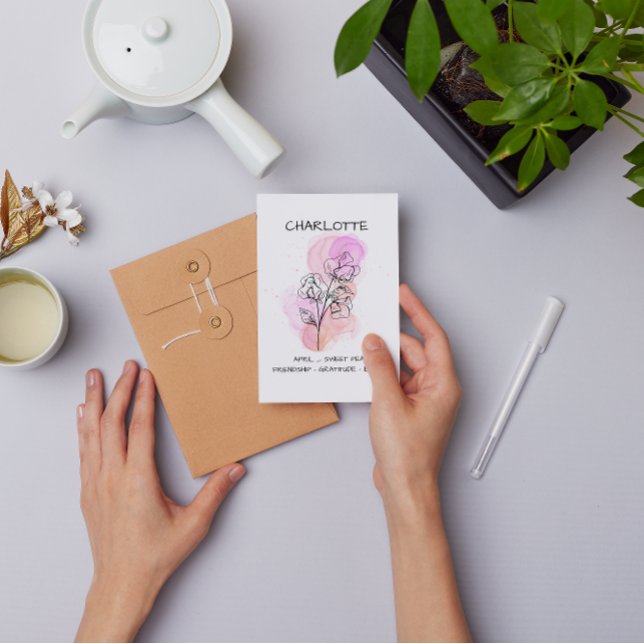 Cartão Delicado Pêa Púrpura, linha rosa, Art Floral (Criador carregado)