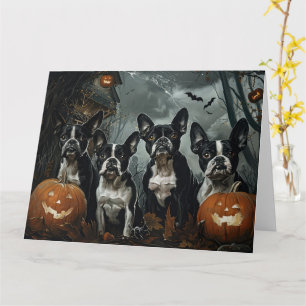 Cartão Delícia Noturna de Halloween para Boston Terrier
