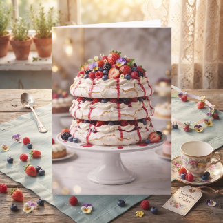 Cartão Delicioso Bolo Pavlova Doce | Feliz Aniversário