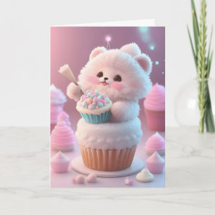 Cartão Deliciosos Cupcakes com Chapéu de Festa de Gatinho