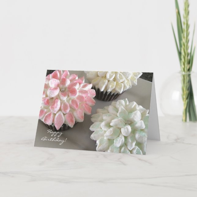 Cartão Deliciosos Cupcakes de Flores (Frente)