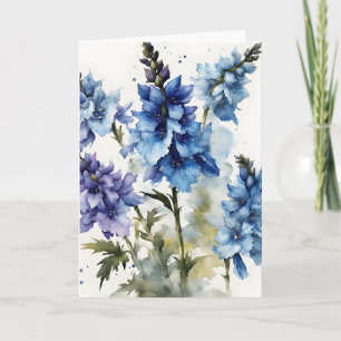 Cartão Delphinium - Flores aquarela