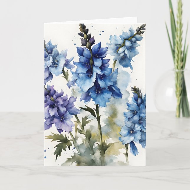 Cartão Delphinium - Flores aquarela (Frente)