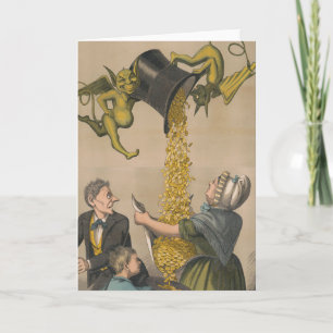 Cartão Demônios enterrando moedas Douradas no avô feminin