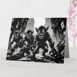 Cartão Demônios Goblin Rua Abandonada Estilo Gráfico BW 5