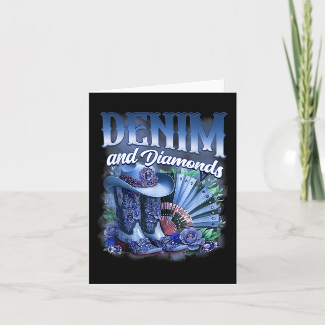Cartão Denim E Diamantes Country Western Cowgirl Boots P (Frente)