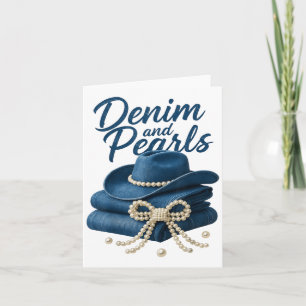 Cartão Denim E Pérolas Mulheres Que Se Encaixam No Mundo 