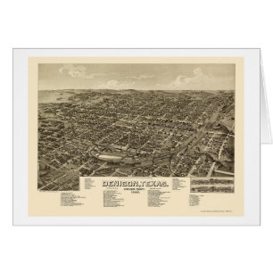 Cartão Denison, mapa panorâmico de TX - 1886