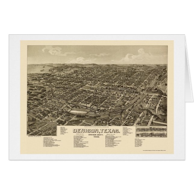 Cartão Denison, mapa panorâmico de TX - 1886 (Frente Horizontal)