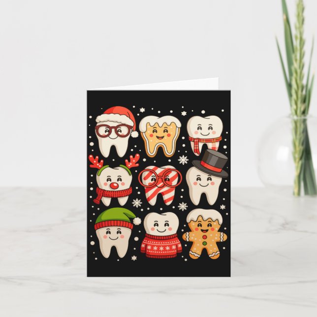Cartão Dental Christmas Cute Teeth Dentist Santa Hat Xmas (Frente)