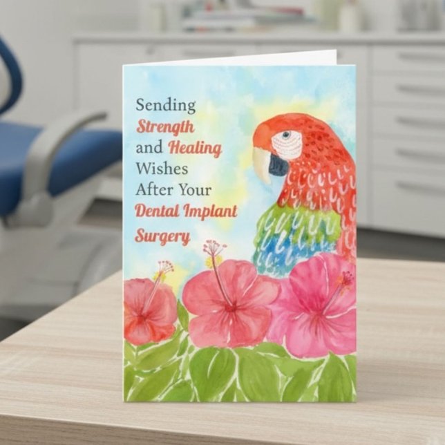 Cartão Dental Surgery Healing Scarlet Macaws, Hibiscus (Criador carregado)