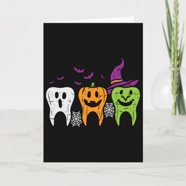 Cartão Dentes Fantasma Abóbora Bruxa Fofo Halloween Odont (Frente)