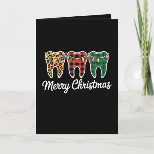Cartão Dentes Feliz Natal Leopardo Xadrez Luzes Dentista