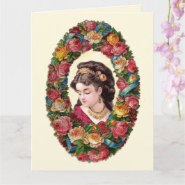 Cartão Dentro Multicolor Rosa Wreath, vitoriana