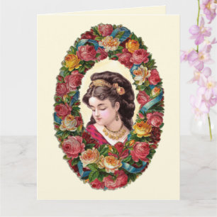 Cartão Dentro Multicolor Rosa Wreath, vitoriana