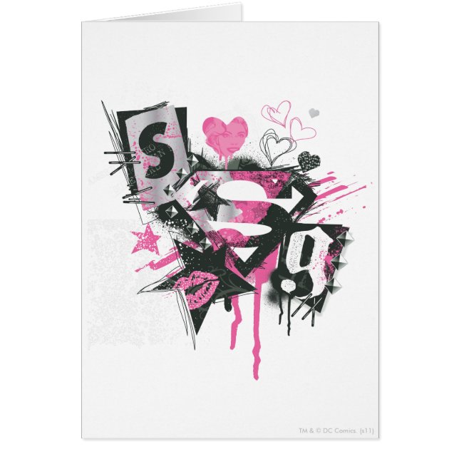 Cartão Derramares de Supergirl e Colagem de Scribbles (Frente)