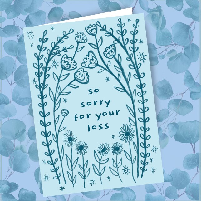 Cartão Desculpas Desculpem Dodle Floral Sketch (Condolences Sorry for your loss Wildflower Floral Sketch Doodle Card
)