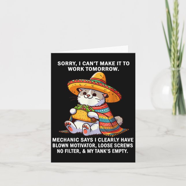 Cartão Desculpe Não Posso Ir Trabalhar Amanhã Mecânico Di (Frente)