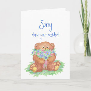 Cartão Desculpe pelo seu acidente com as flores do Urso d