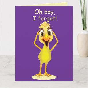 Cartão Desculpe Pequeno Frango Aniversário Roxo Atrasado