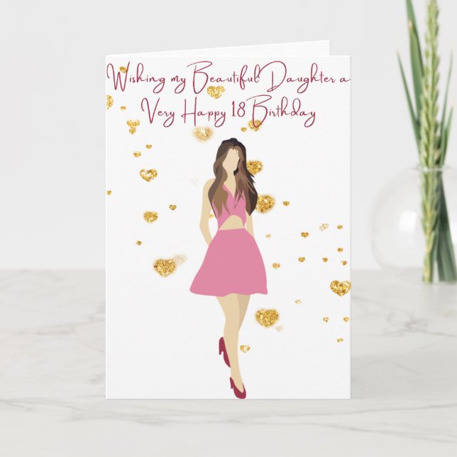 Cartão Desejando à minha filha um feliz aniversário de 18 (Frente)