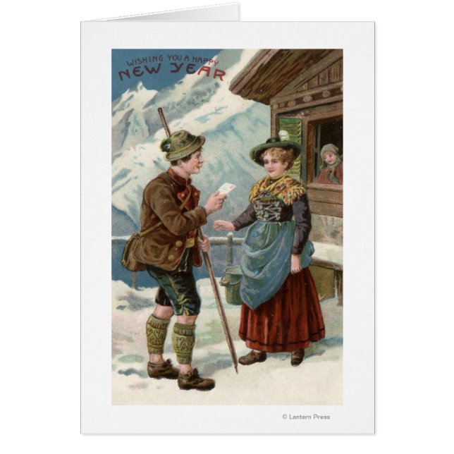 Cartão Desejando-lhe um feliz ano novoCena de montanha (Frente)