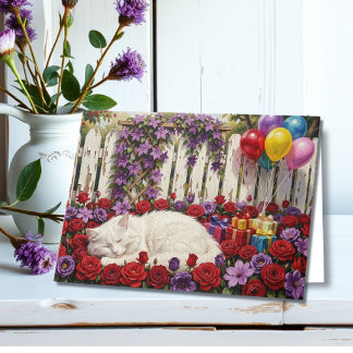 Cartão Desejando um Aniversário Incrível | Gato & Floral
