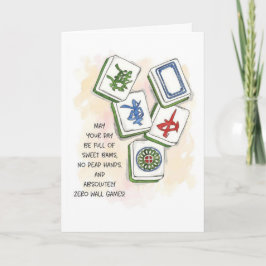 Cartão Desejando um Ano Sortudo Aniversário Mahjong