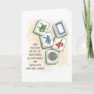 Cartão Desejando um Ano Sortudo Aniversário Mahjong
