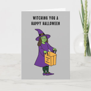 Cartão Desejando um Feliz Halloween Bruxas Pun Dizer