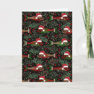Cartão Desejando um Feliz Natal ao Vermelho e Verde Truta