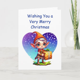Cartão Desejando um Feliz Natal Elfo Fofo