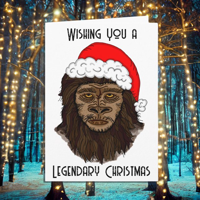 Cartão Desejando um Natal Lendário Bigfoot Divertido (Criador carregado)