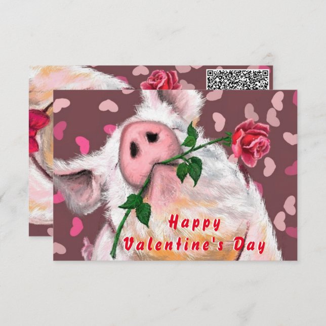 Cartão Desejo de código QR Pig de dia de os namorados Gen (Frente/Verso)