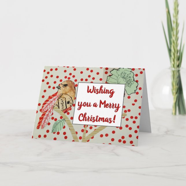 Cartão "Desejo-te um Feliz Natal" Natal para o Pássaro Ve (Frente)