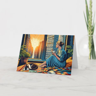 Cartão Desejo um dia pacífico para você   Mulher com café