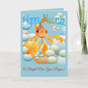 Cartão Desejos Azul-Celeste Feliz Nowruz Peixe Dourado