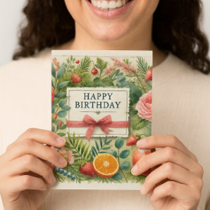 Cartão Desejos de Aniversário Botânicos para Ela