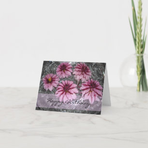 Cartão Desejos de Aniversário com Dahlias Rosas