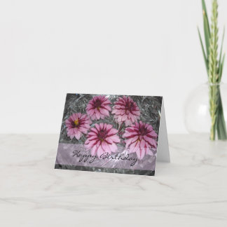 Cartão Desejos de Aniversário com Dahlias Rosas