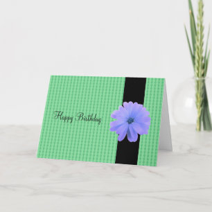 Cartão Desejos de aniversário com laço preto e flor roxa