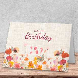 Cartão Desejos de Aniversário de Borboleta Design Floral 