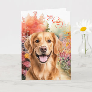 Cartão Desejos de aniversário de cachorro Golden Retrieve
