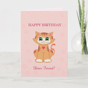 Cartão Desejos de aniversário de Kitty Cat para amigo