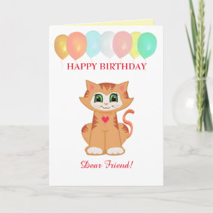 Cartão Desejos de aniversário de Kitty Cat para amigo