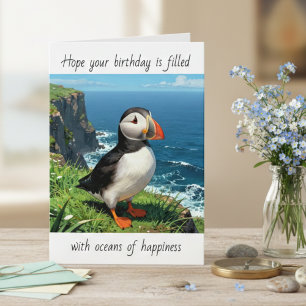 Cartão Desejos de Feliz Aniversário ao Puffin
